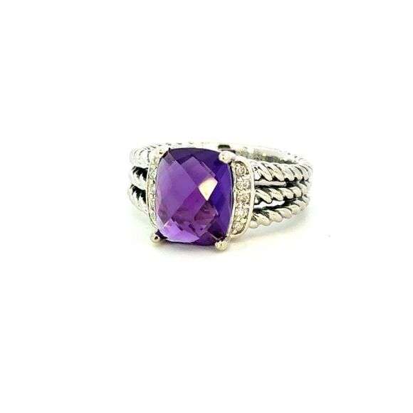 David Yurman Amethyst Diamond Ring Size 5.5 Sterling Silver Estate DY651 - Picture 6 of 7